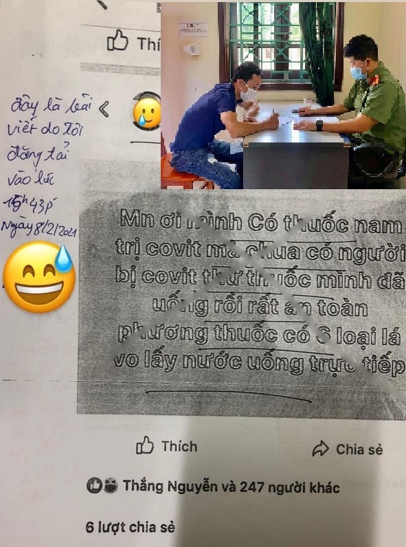 Công an làm việc với với chủ tài khoản Facebook đã đăng thông tin về nội dung có thuốc Nam chữa COVID -19 lên mạng xã hội