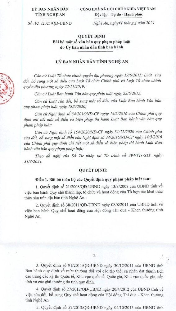 Hàng chục quyết định, chỉ thị không phù hợp với thực tiễn nay đã được Nghệ An bãi bỏ