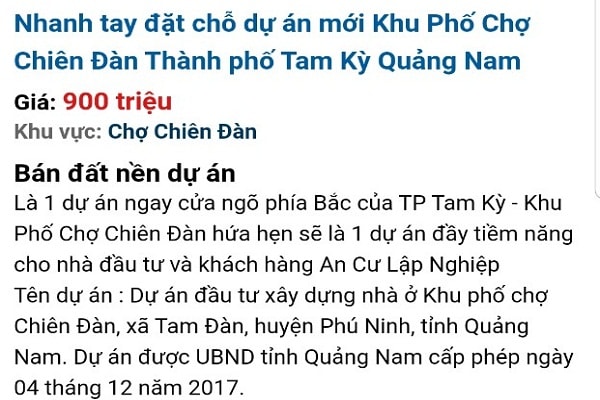 nền dự án khu phố chợ Chiên Đàn đã rao bán tràn lan trên mạng cũng như băng rôn.