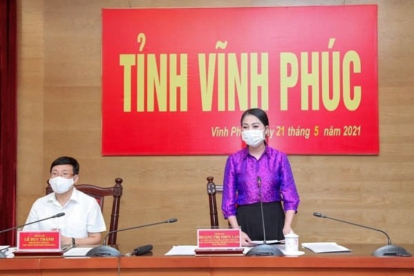 Bí thư Tỉnh ủy tỉnh Vĩnh Phúc Hoàng Thị Thúy Lan nhấn mạnh tại cuộc họp trực tuyến, đối thoại.