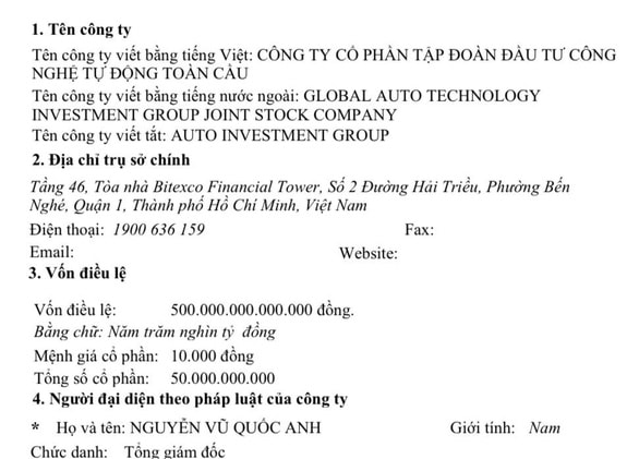 Một trong ba doanh nghiệp được thành lập chớp nhoáng gần đây đều do một cá nhân làm tổng giám đốc kiêm người đại diện theo pháp luật, với số vốn lên đến hơn 500.000 tỉ đồng - Ảnh: T.V.N