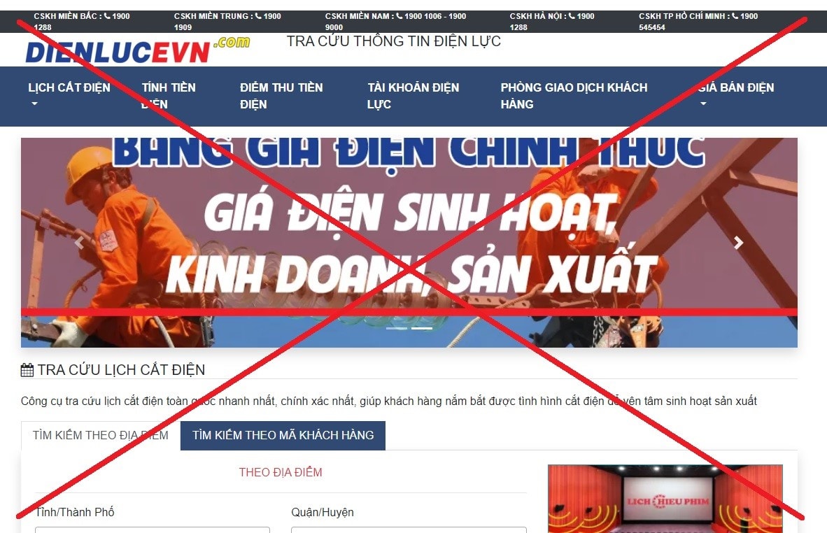 Trang web giả mạo thương hiệu EVN