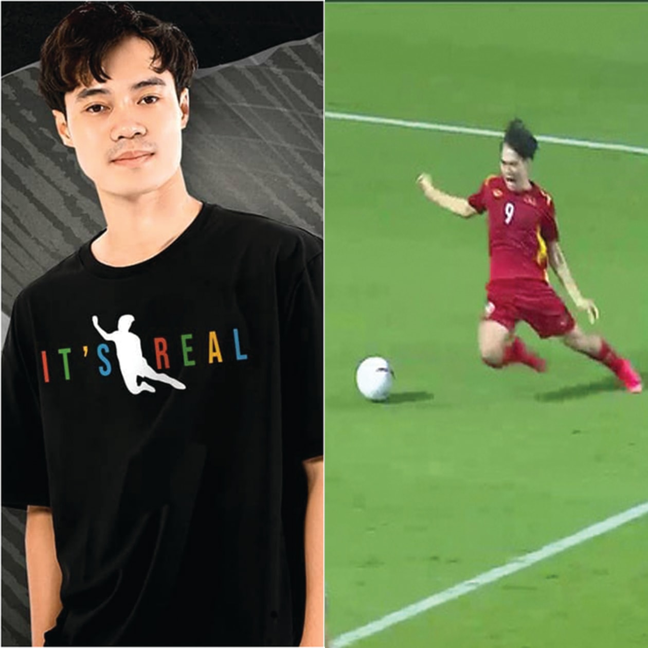 Chỉ sau 1 ngày “ngã”, Văn Toàn tung ra luôn một mẫu áo phông (áo thun) có dòng chữ “It’s real”.
