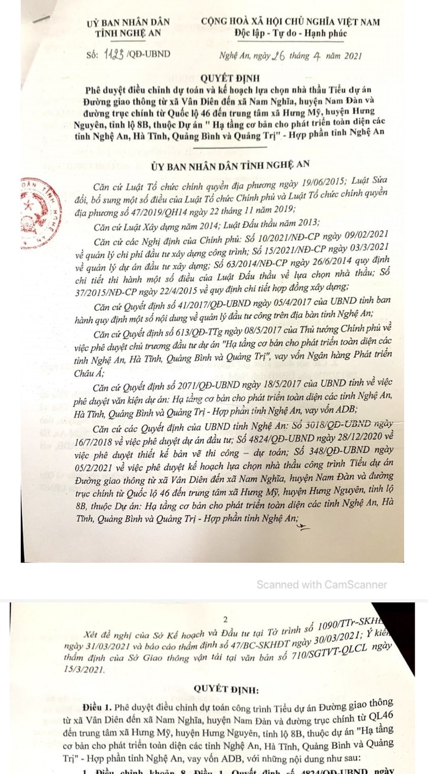 Quý II/2021 này, Nghệ An sẽ tiến hành lựa chọn nhà thầu để thi công xây dựng các tuyến đường giao thông trên địa bàn huyện Nam Đàn, Hưng Nguyên sử dụng nguồn vốn vay do Ngân hàng ADB tài trợ