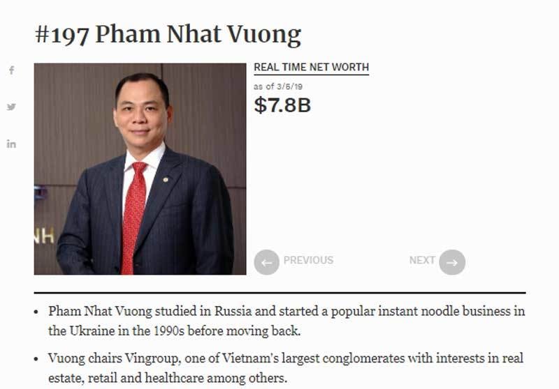 Tỷ phú Việt nổi lên nhanh chóng.