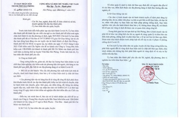 Công văn chỉ đạo của UBND TP Hải Phòng ngay sau khi có thông tin về bệnh nhân nhiễm COVID-19