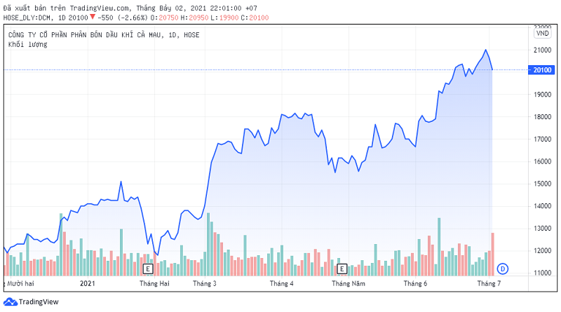 So với thời điểm đầu tháng 6/2021, cổ phiếu DCM đã tăng khoảng 20%.