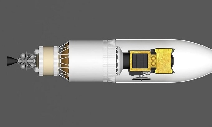 Thiết bị làm chệch hướng tiểu hành tinh Assembled Kinetic Impactor bên trong tên lửa Trường Chinh 5 (CZ-5). Ảnh: SCMP.
