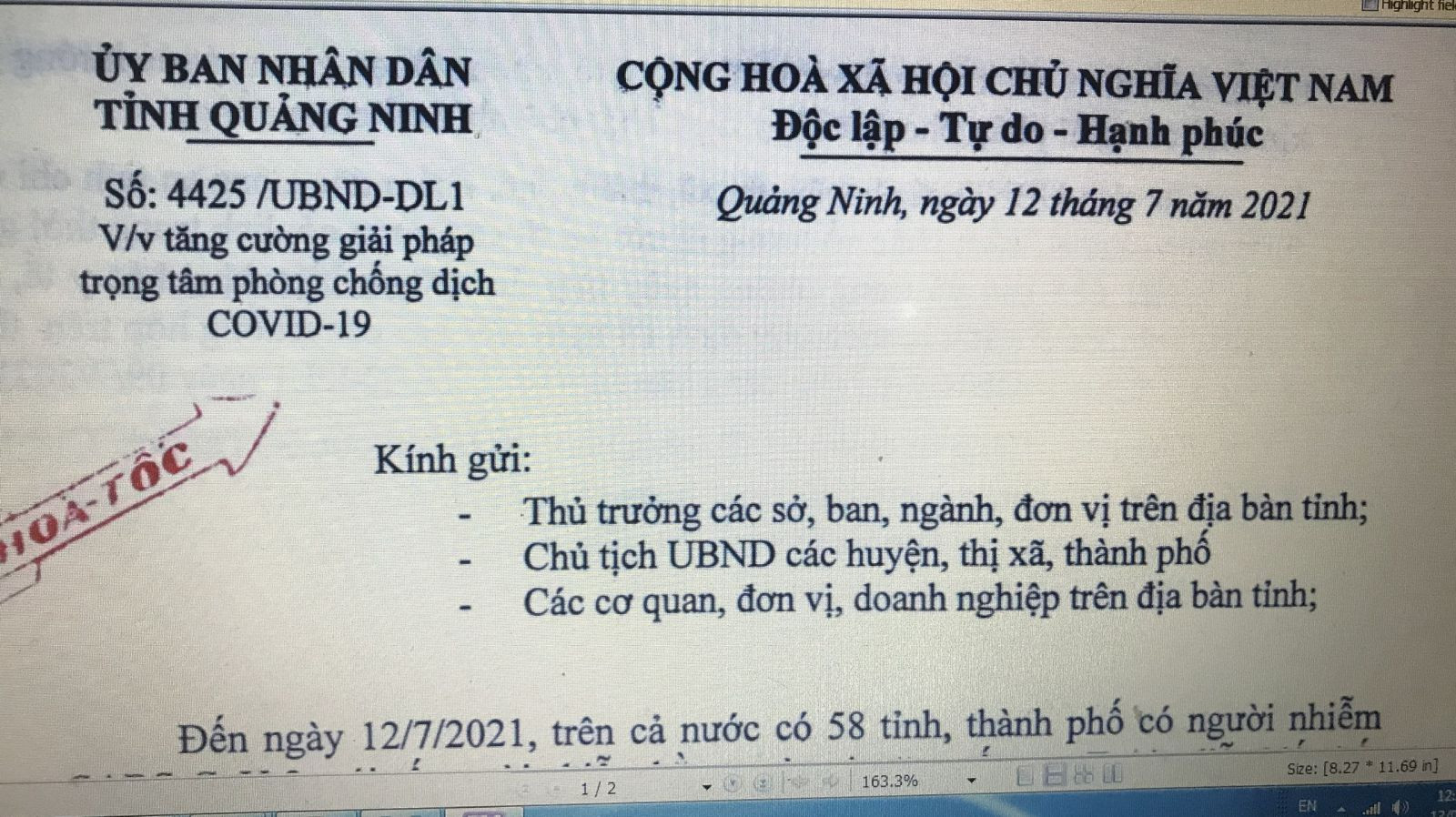 Công văn của UBND tỉnh Quảng Ninh