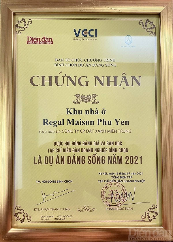 Regal Maison Phu Yen với vật liệu cao cấp, kiến trúc trường tồn, vị trí kim cương, giá trị thẩm mỹ, công nghệ tương lai là minh chứng cho danh hiệu “Dự án đáng sống 2021”