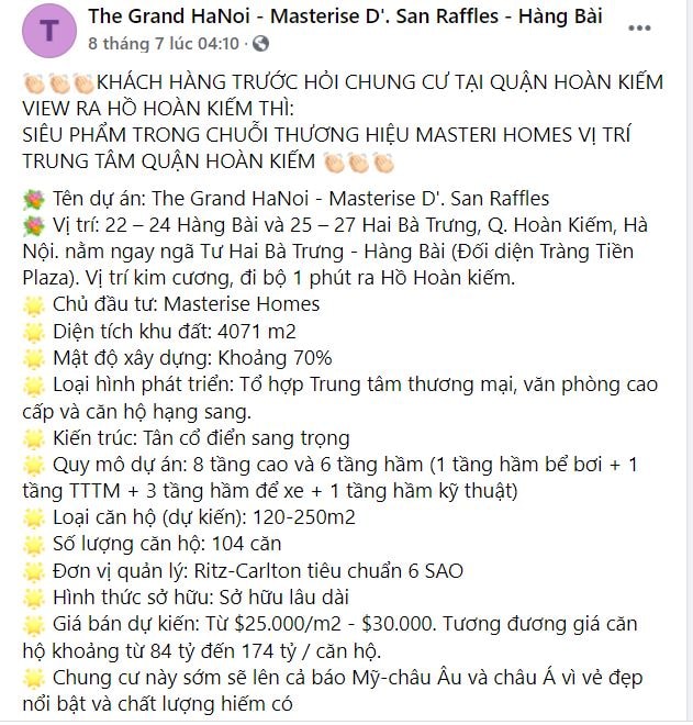 Các thông tin rao bán dự án trên mạng