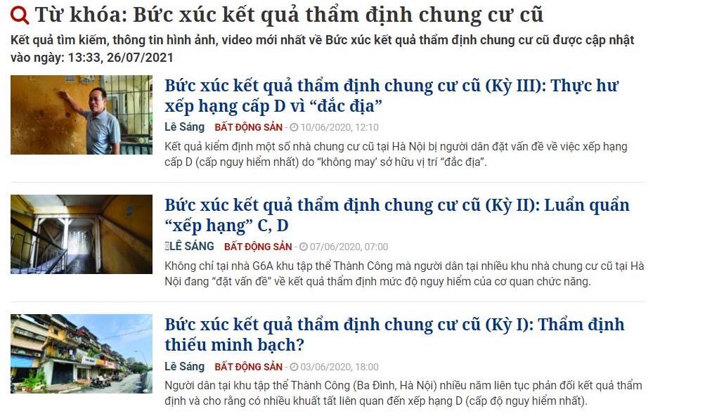 Diễn đàn Doanh nghiệp đã có loạt bài phản ánh về vấn đề kiểm định chất lượng chung cư cũ.