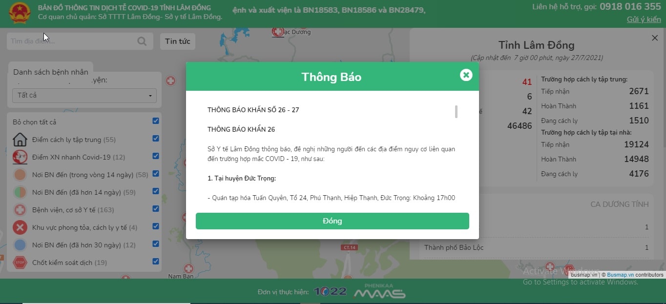 Bản đồ CovidMap được triển khai tại tỉnh Lâm Đồng