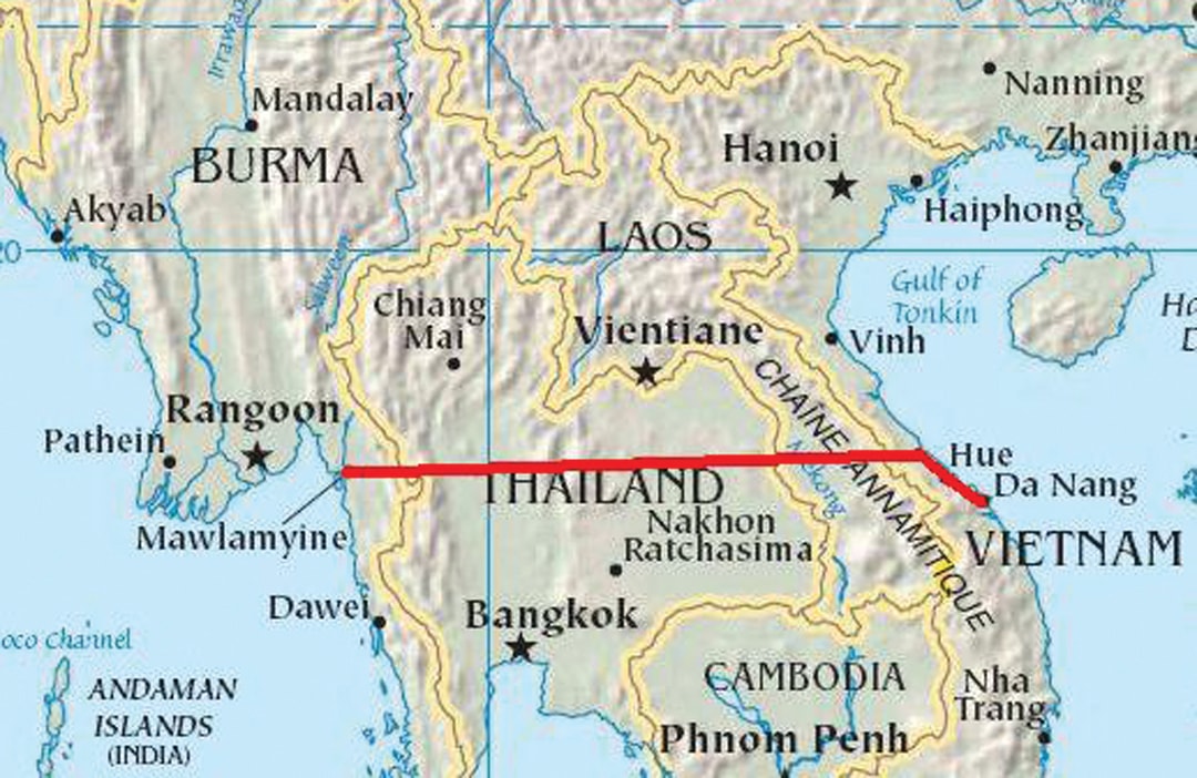  Thành phần chính của Hành lang Kinh tế Đông-Tây là tuyến đường dài 1.450 km nối thành phố Đà Nẵng ở biên giới phía Đông