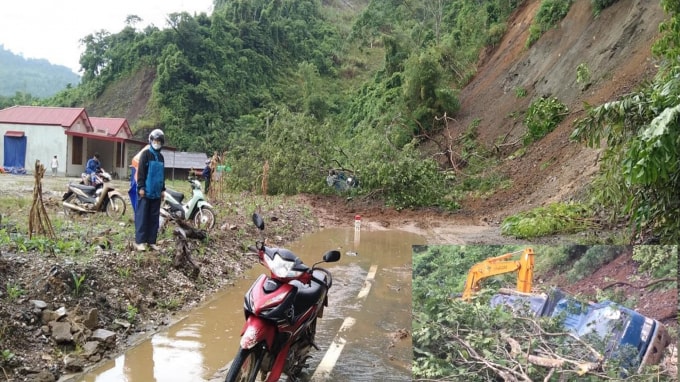 Vụ sạt lở đất trên tuyến ĐT 254 ngày 22/8/2020 khiến 1 xe ô tô đang lưu thông bị vùi lấp. Ảnh: CTV