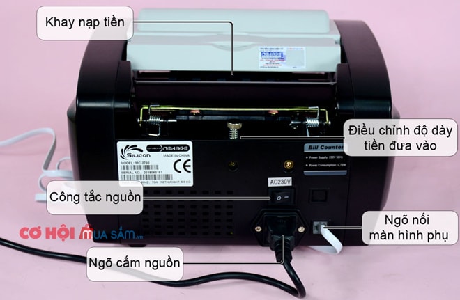 Cấu tạo phía sau máy đếm tiền Silicon MC-2700