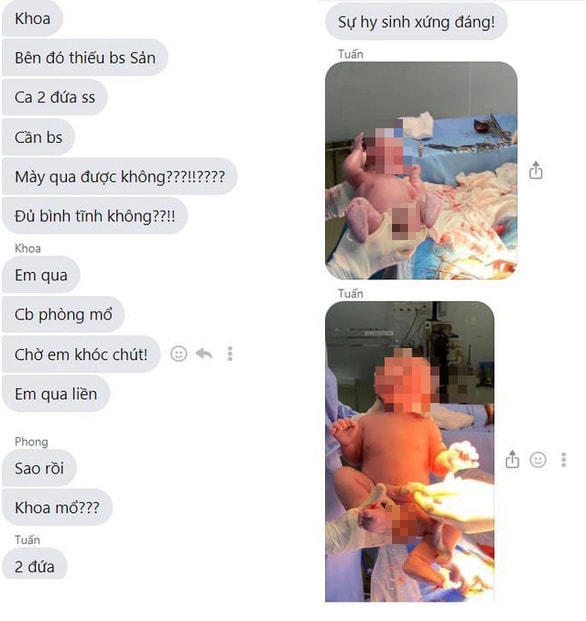 Đoạn chat và hình ảnh hai bé song sinh được chia sẻ