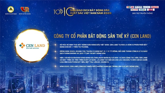 Cen Land đạt Top 10 sàn giao dịch BĐS xuất sắc nhất năm 2020