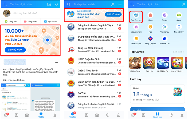 Ngay trên Zalo, người dân dễ dàng tìm và truy cập Zalo Connect theo 3 cách. Ảnh chụp màn hình. 