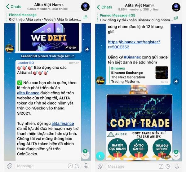 Cồng đồng ALITA Việt Nam trên mạng Telegram với gần 10.000 thành viên tham gia (ảnh: Diễm Ngọc)
