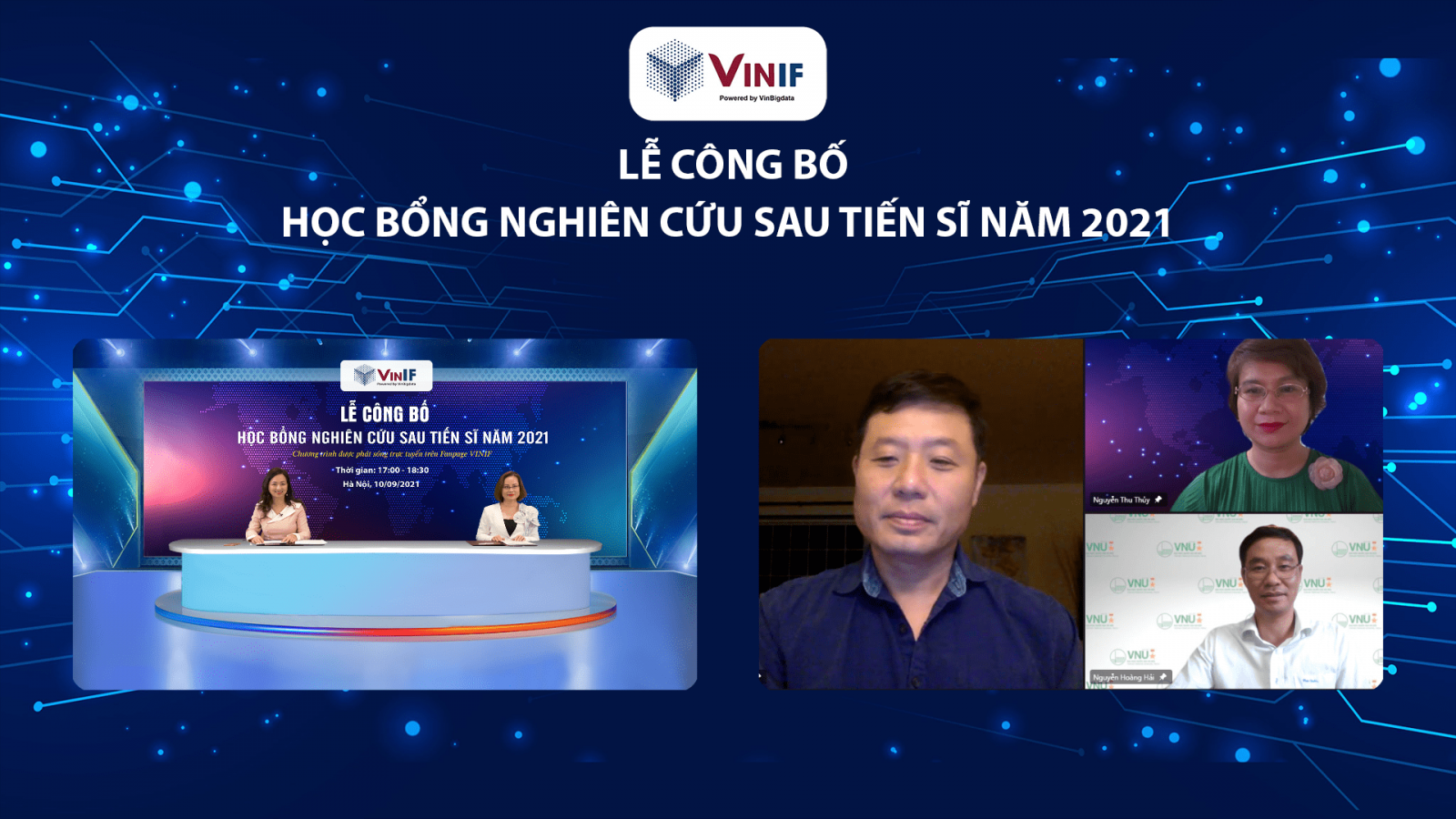 Lễ công bố Học bổng nghiên cứu sau Tiến sĩ năm 2021 của VinIF được tổ chức trực tuyến với sự tham gia của đại diện Vụ Giáo dục Đại học (Bộ GD-ĐT) và đại diện các trường đại học.