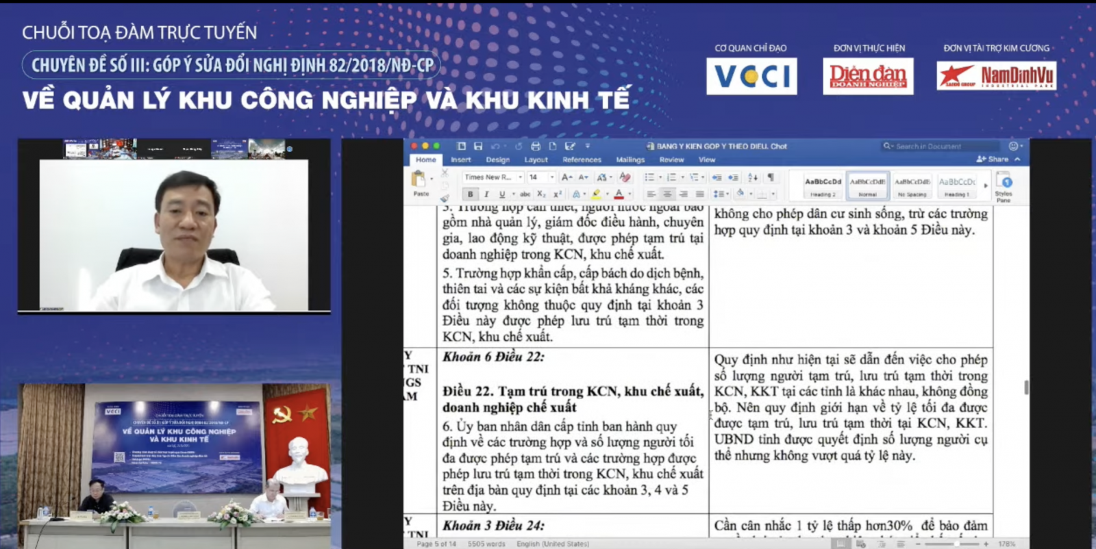 ông Đỗ Quốc Dũng, Trưởng ban phát triển dự án Công ty CP Đầu tư phát triển TNI Holdings Vietnam phát biểu tại toạ đàm online..