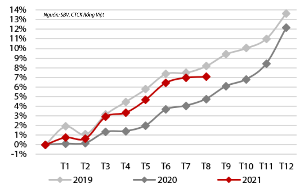 Tăng trưởng tín dụng các tháng đầu năm 2021.