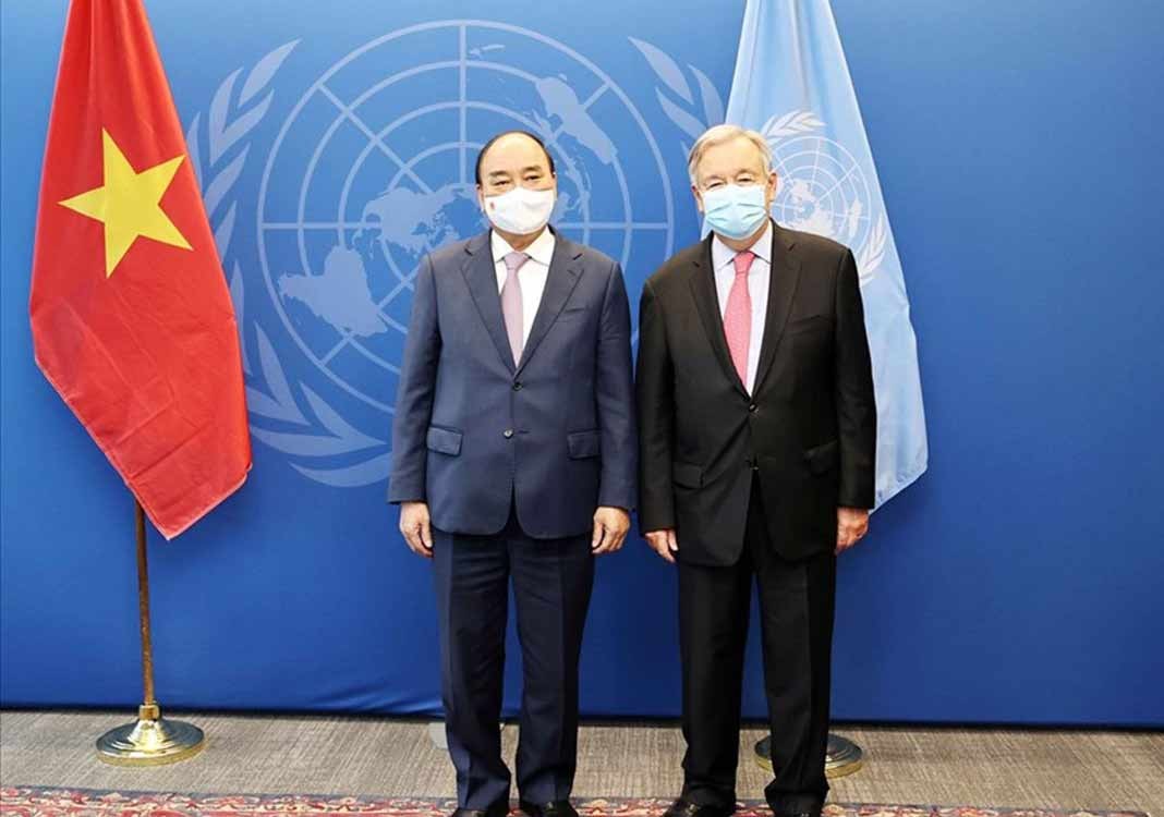 Chủ tịch gặp Tổng thư ký Liên hợp quốc Antonio Guterres, chiều 21/9/2021(theo giờ địa phương).
