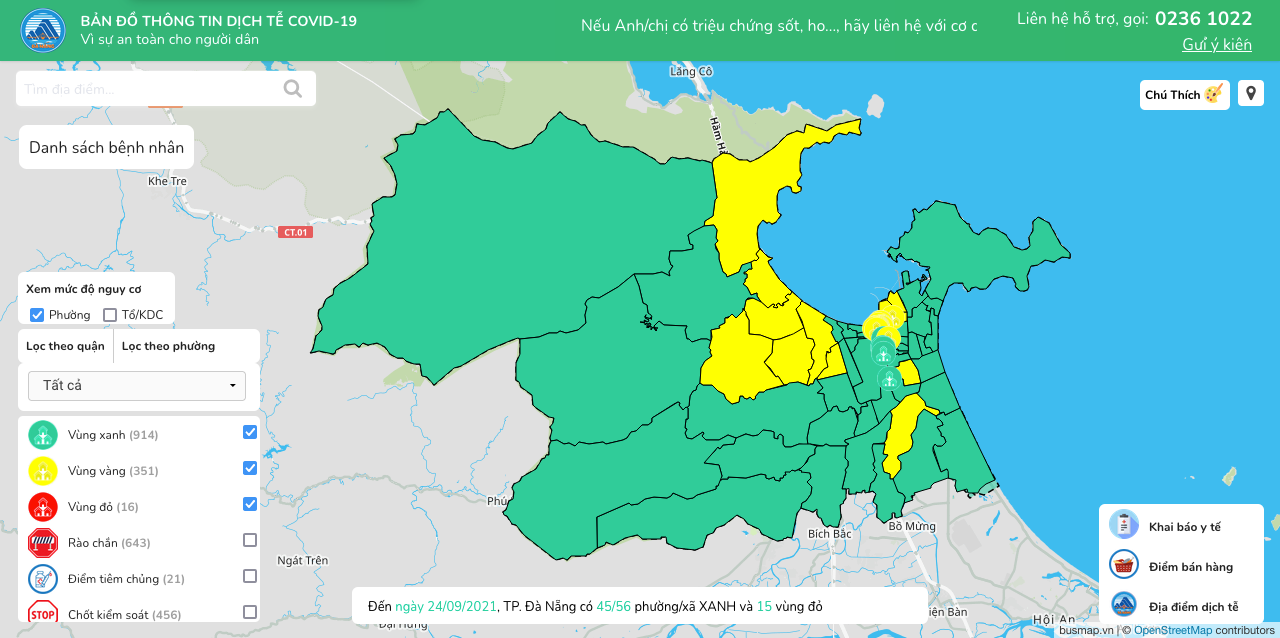 Giao diện bản đồ Covidmap