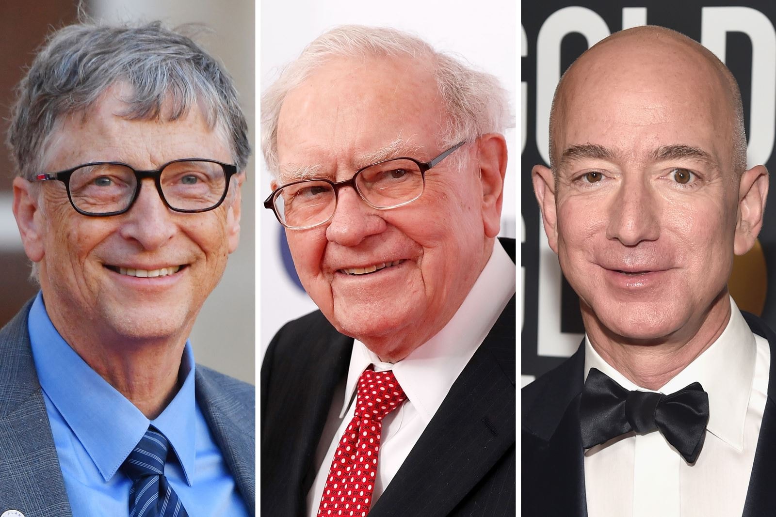 Từ trái sang, nhà đồng sáng lập Microsoft, Bill Gates; tỉ phú đầu tư Warren Buffet, nhà sáng lập Amazon, Jeff Bezos.