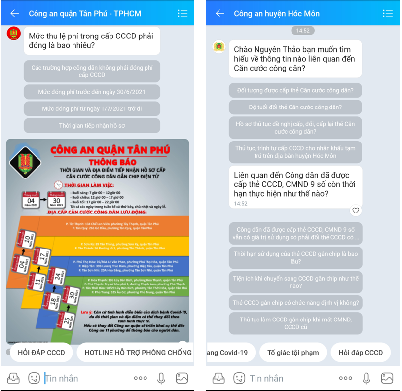 Thông qua việc sử dụng Zalo, các địa phương đã cập nhật lịch trình và giải đáp cho người dân để đảm bảo 5K .Ảnh chụp màn hình.