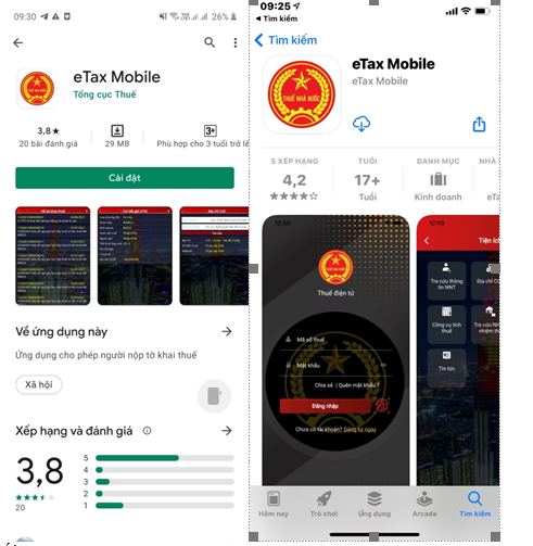 Ứng dụng eTax Mobile V1.0 trên thư viện App store và CH play