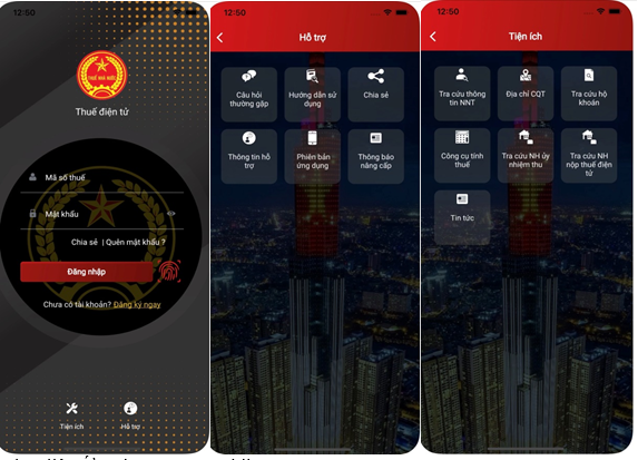 Giao diện Ứng dụng eTax Mobile V1.0.