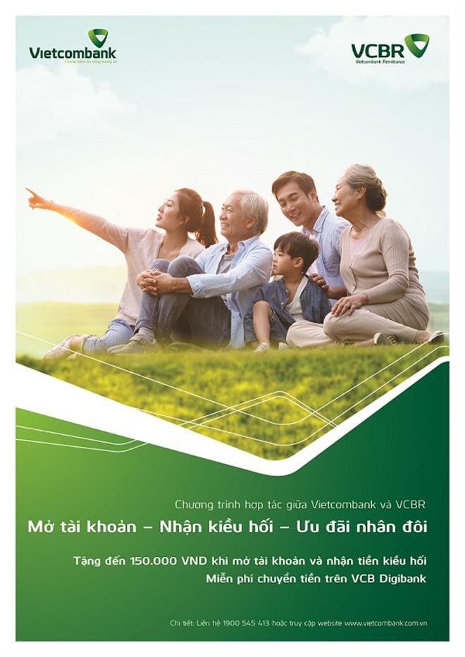 Nhằm khuyến khích các khách hàng nhận kiều hối sử dụng dịch vụ Vietcombank, Vietcombank phối hợp với VCBR triển khai chương trình khuyến mại “Mở tài khoản – Nhận kiều hối – Ưu đãi nhân đôi”.