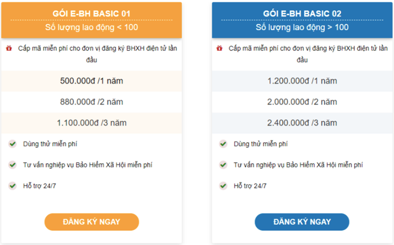 Bảng báo giá các gói sử dụng phần mềm BHXH eBH 