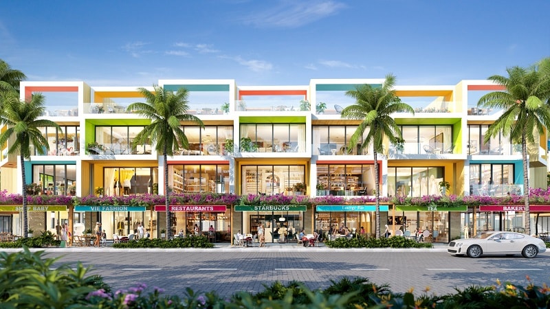 Mặt tiền The Sea hướng về trục đường sầm uất với phong cách hiện đại, trẻ trung.