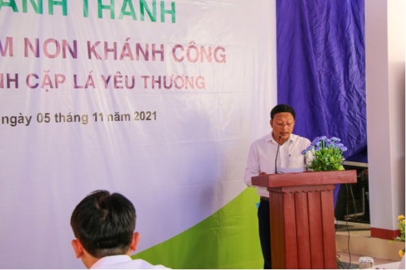 Ông Phạm Văn Trọng - Chủ tịch UBND xã Khánh Công phát biểu tại buổi lễ