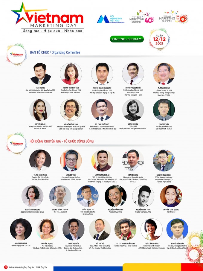 Ban Tổ chức và Hội đồng chuyên gia, tổ chức cộng đồng Ngày Hội Tiếp thị Việt Nam năm 2021.