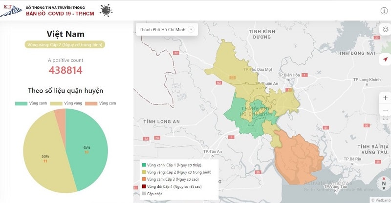 Theo Bản đồ COVID-19 TP.HCM, hiện Thành phố đang ở đang ở cấp độ 2. Riêng huyện Cần giờ