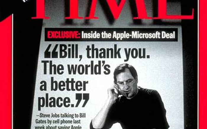 Trang bìa của tạp chí trích lời Steve Jobs cảm ơn Bill Gates vì đã cứu Apple.