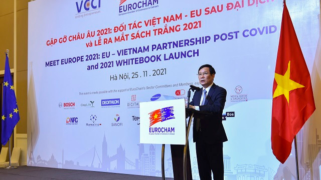 Chủ tịch VCCI Phạm Tấn Công phát biểu tại sự kiện Gặp gỡ Châu Âu 2021