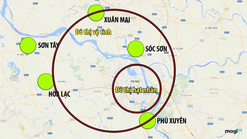  Quy hoạch TP Hà Nội năm 2911 với mô hình 5 đô thị vệ tinh.