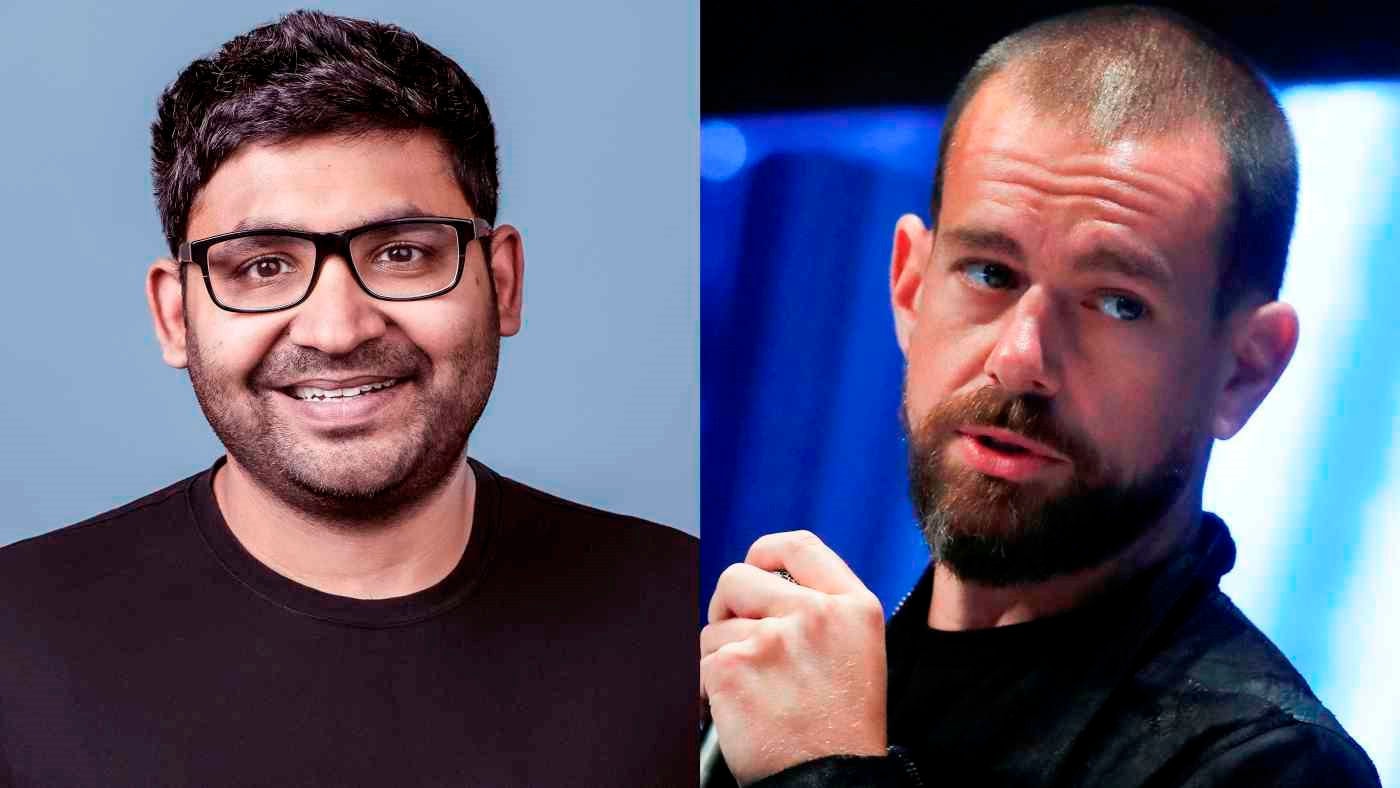 Parag Agrawal (phải) là người kế nhiệm Jack Dorsey cho vị trí CEO Twitter. Ảnh: Indian Express