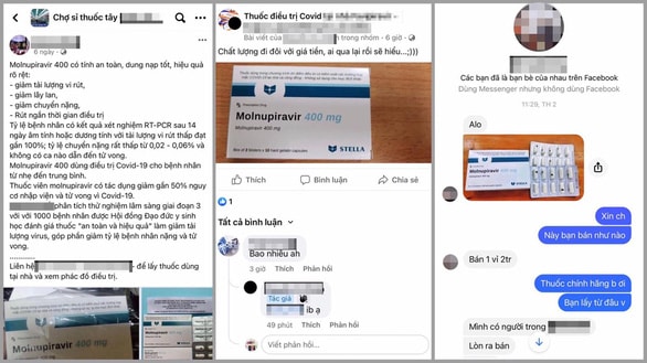 Thuốc điều trị COVID-19 đăng bán trái phép khắp các hội nhóm trên Facebook - Ảnh: Tuổi Trẻ.