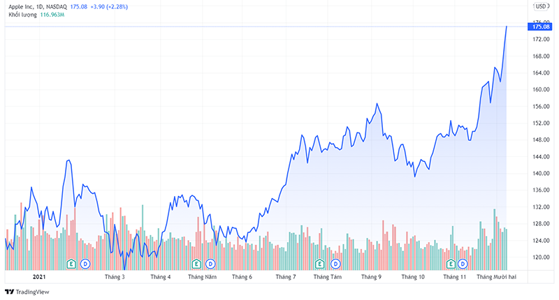 Biến động giá cổ phiếu Apple trong năm nay. (Nguồn: Tradingview).