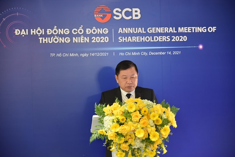 Ông Bùi Anh Dũng - CTHĐQT SCB trình Đại hội Báo cáo của Hội đồng Quản trị năm 2020 và định hướng công tác quản trị năm 2021