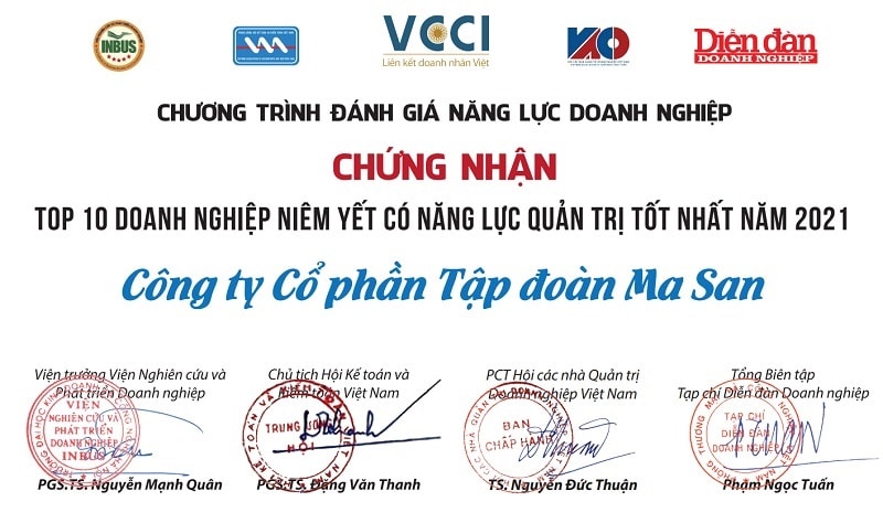 CTCP Tập đoàn Masan lọt Top 10 Doanh nghiệp niêm yết có năng lực Quản trị tốt nhất 2021