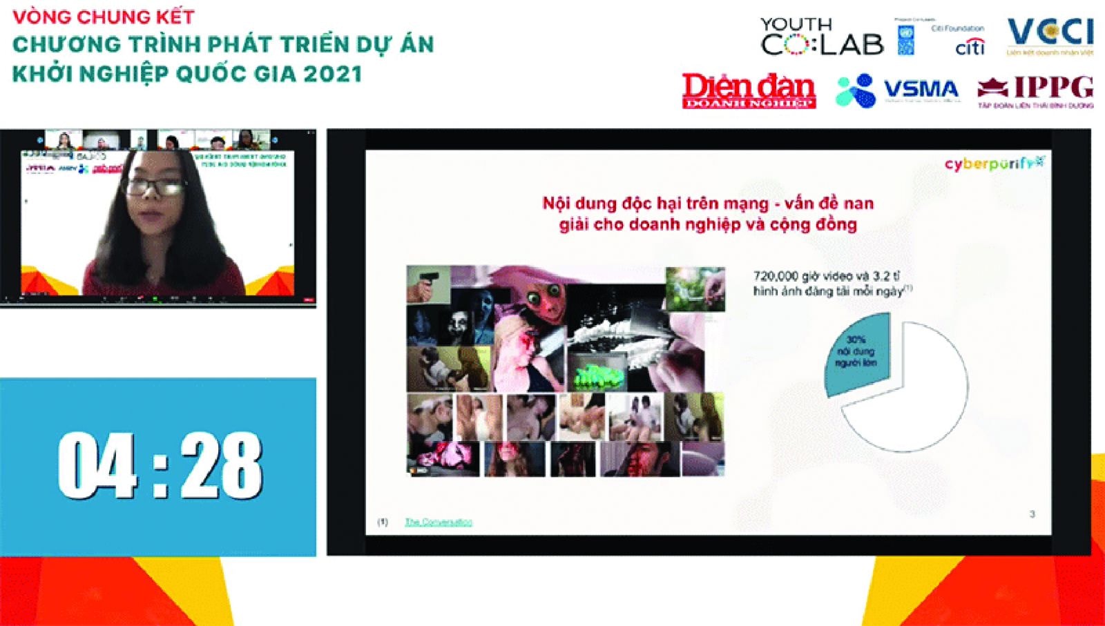 Đại diện Dự án Cyberpurify trình bày tại Chung kết chương trình phát triển dự án khởi nghiệp Quốc gia 2021.