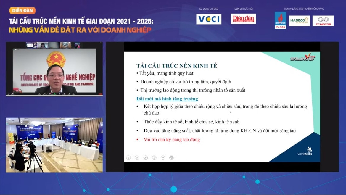 Tổng cục trưởng Tổng cục Giáo dục nghề nghiệp Trương Anh Dũng tham dự trực tuyến Diễn đàn Tái cấu trúc nền kinh tế giai đoạn 2021-2025.
