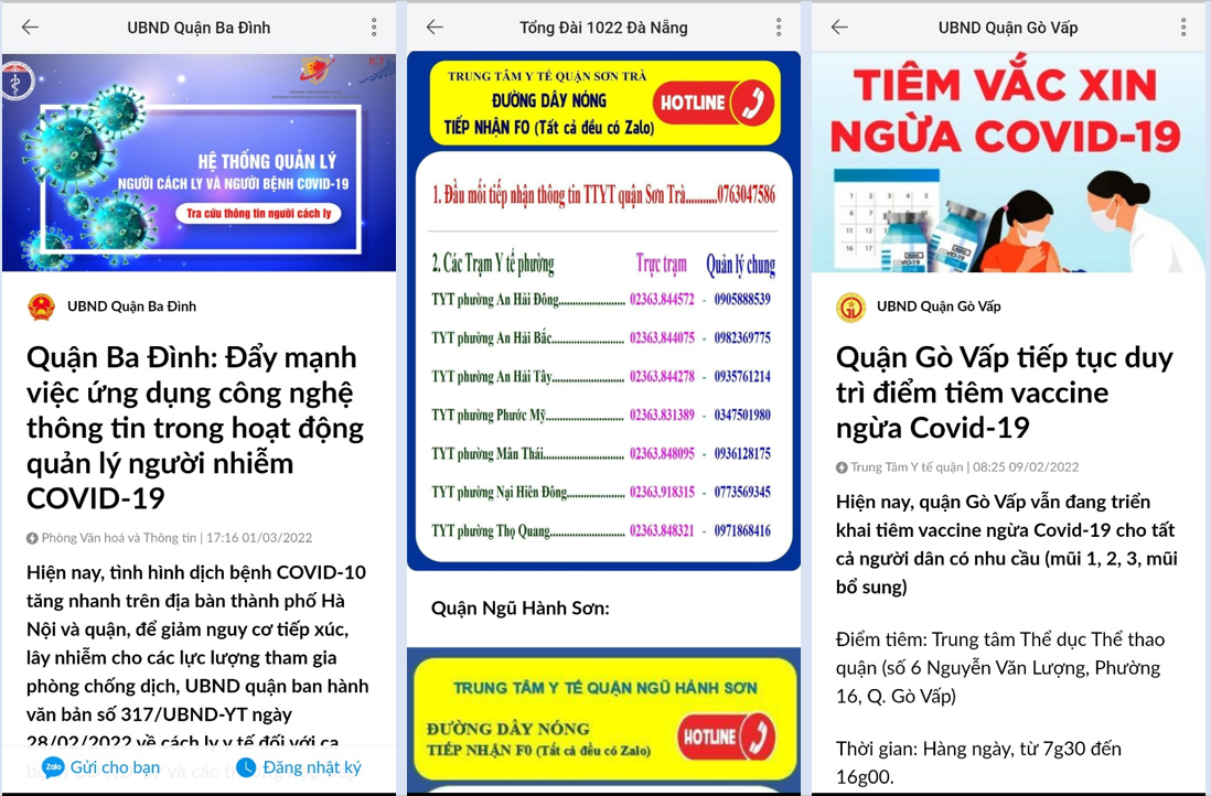 Người dân tìm và quan tâm trang Zalo tại nơi mình sinh sống để nhận thông tin hàng ngày. Ảnh chụp màn hình.